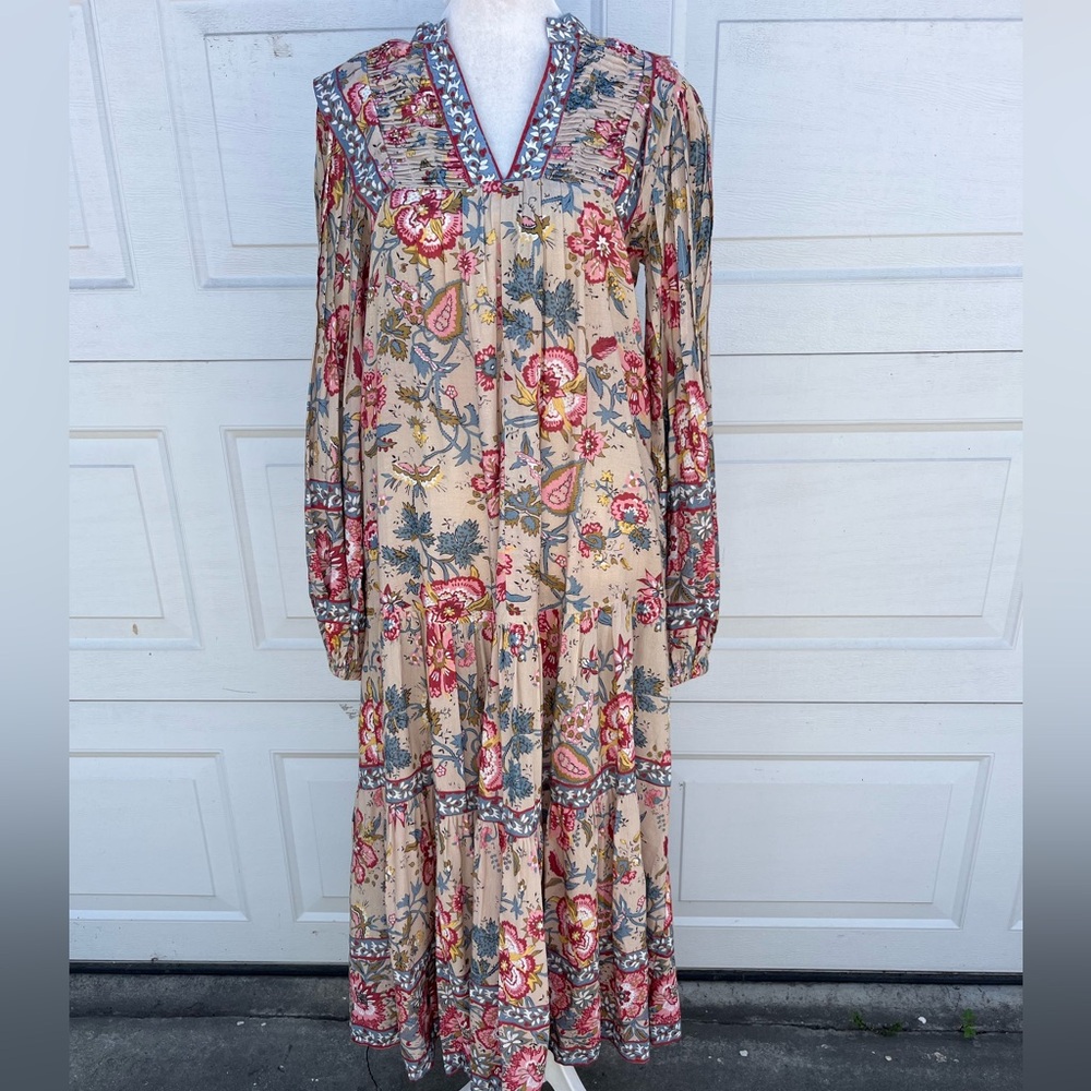 Women's Sea New York floral ruffle maxi dress long sleeves XXS